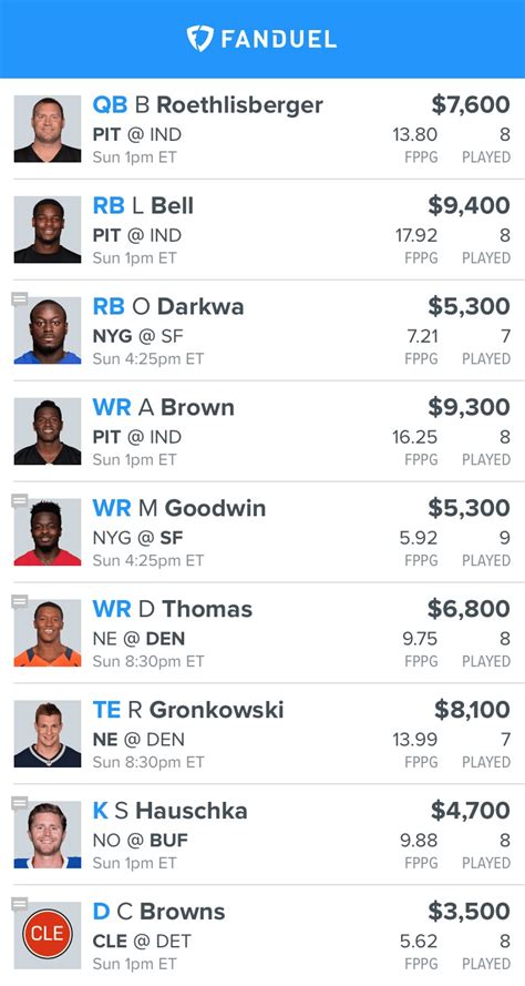 best fanduel lineup week 10